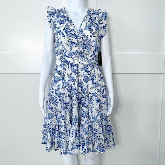 Taylor Tiered Dress 100% Cotton A-Line Side Pockets Fitted Waist V-Neck Lined - Picture 8 of 14